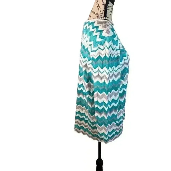 Alfred Dunner Large Turquoise Gray White Open Knit Chevron Sweater 3/4 Sleeve - Picture 4 of 6